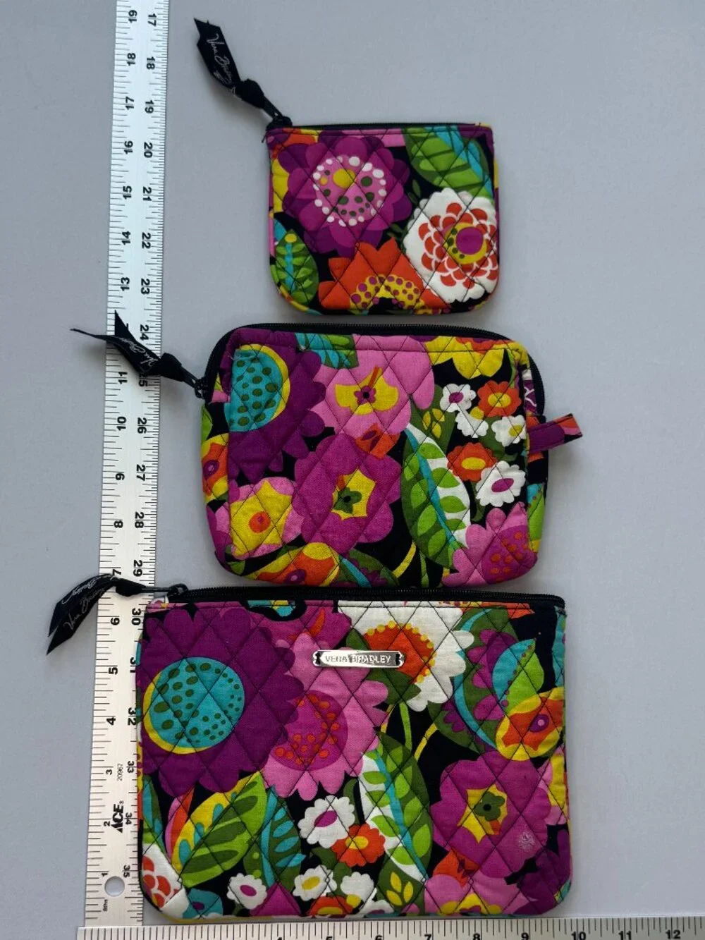 Vera Bradley Va Va Bloom Set of 3 Zip Pouches Cosmetic Bags